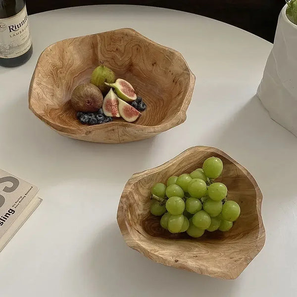 Natural Wood Fruit Tray irregular shaped wooden fruit bowl