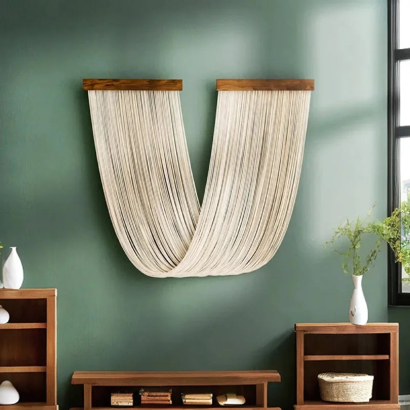 Wall hanging woven cotton rope handmade tapestry with wooden mount