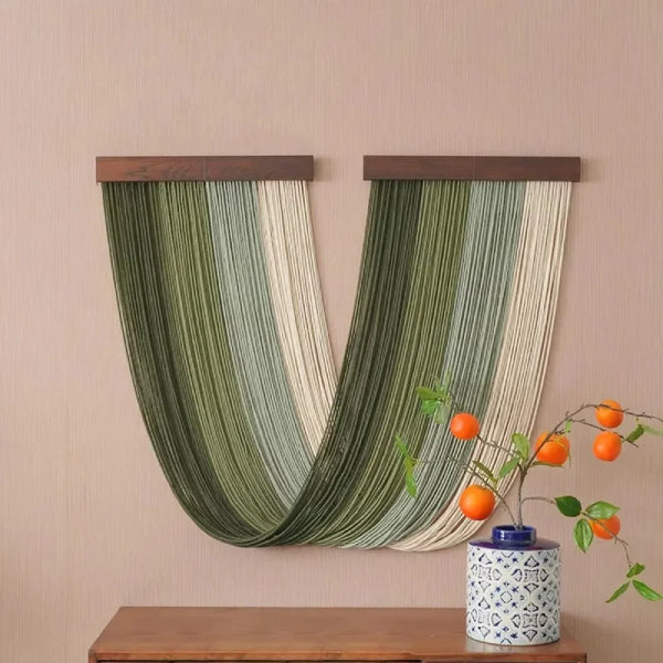 Wall hanging woven cotton rope handmade tapestry with wooden mount