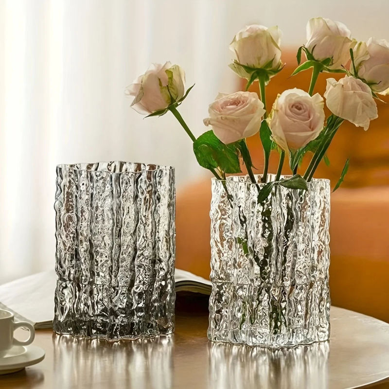 Textured glass glass flower vase wide base glass crystal vase