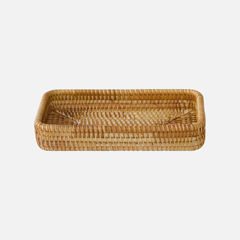 Handwoven rattan serving tray wicker tabletop desktop organizer