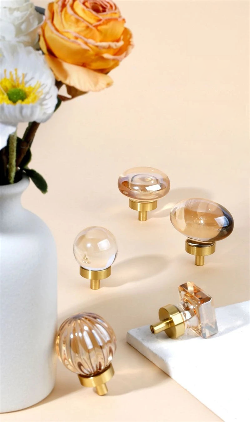 Luxury Crystal and brass furniture door handle knob pull