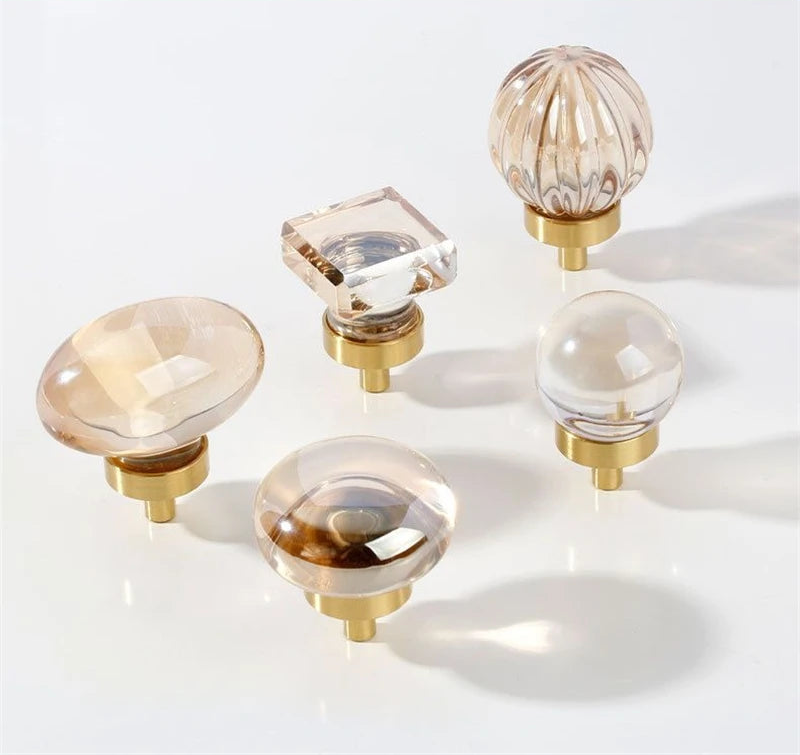 Luxury Crystal and brass furniture door handle knob pull