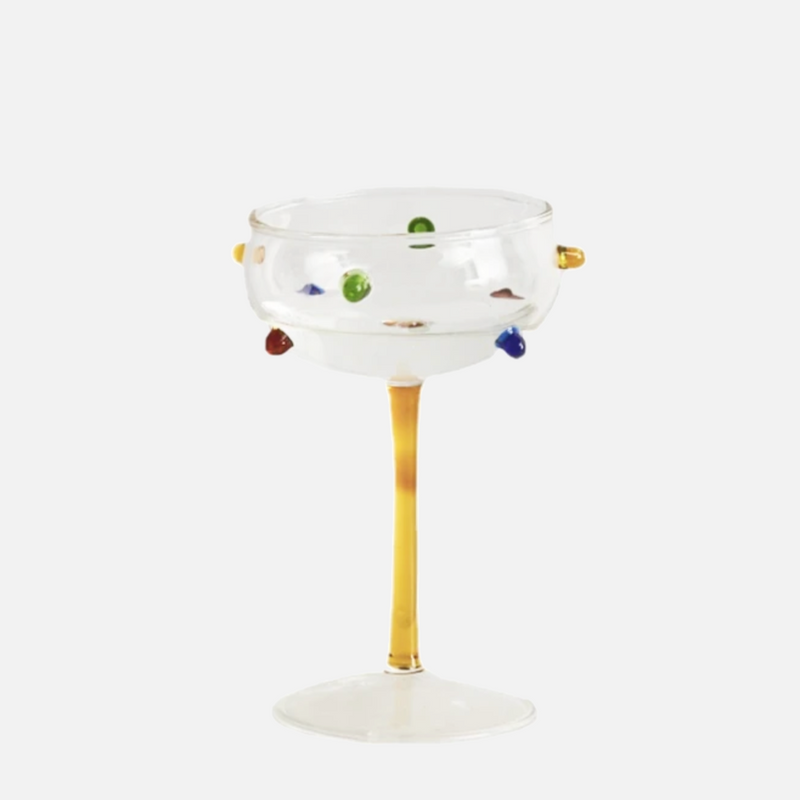 Champagne coupe with multicolor dot creative cocktail glass