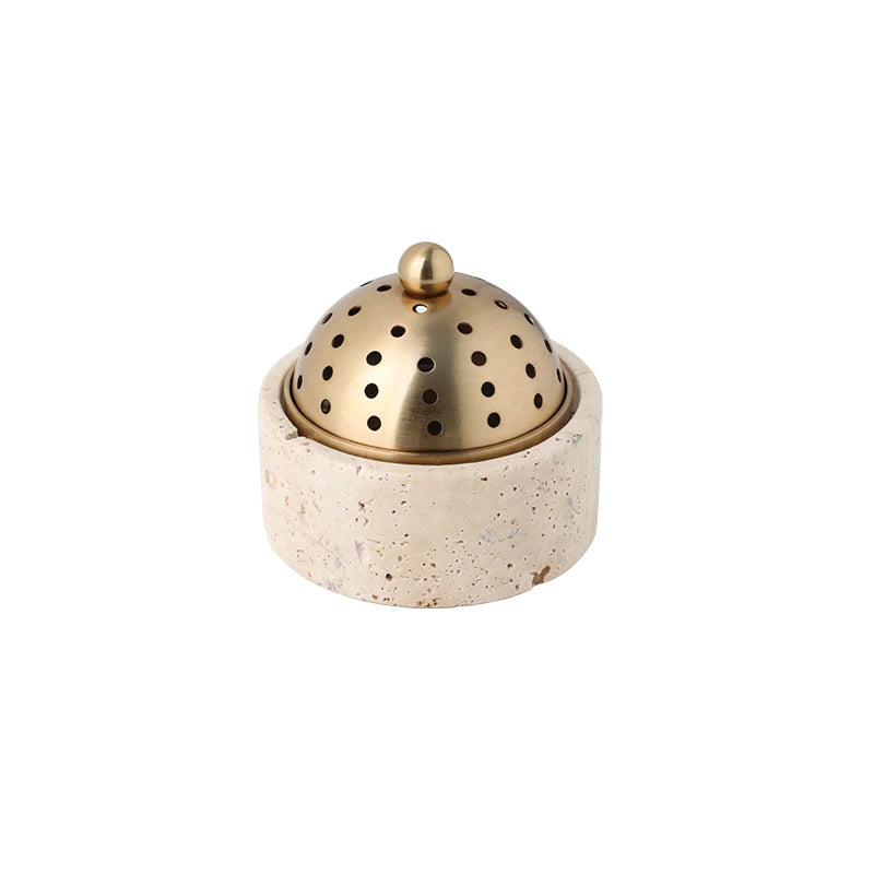 travertine stone incense mabkhara oud bakhoor burner with brass cover