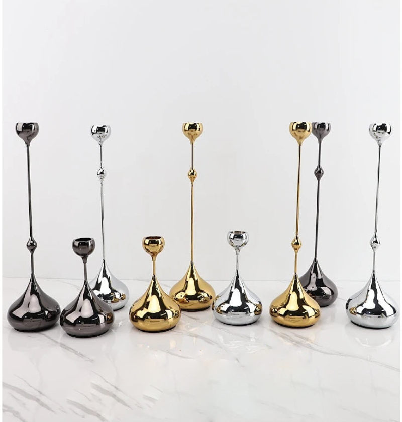 Chrome Drop Dining Candle Holder Set