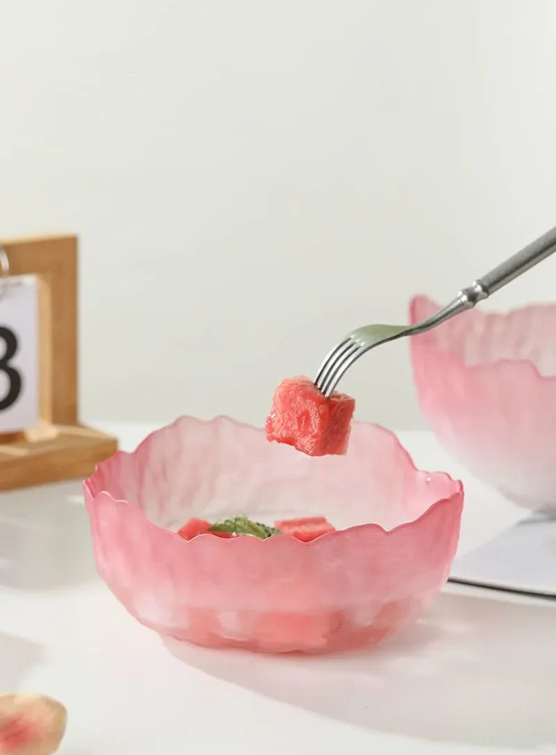 Frosted gradient dessert bowl textured glass bowl with petal edges for dessert