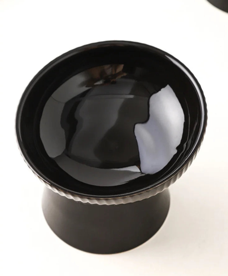 black ceramic elevated pet feeding bowl