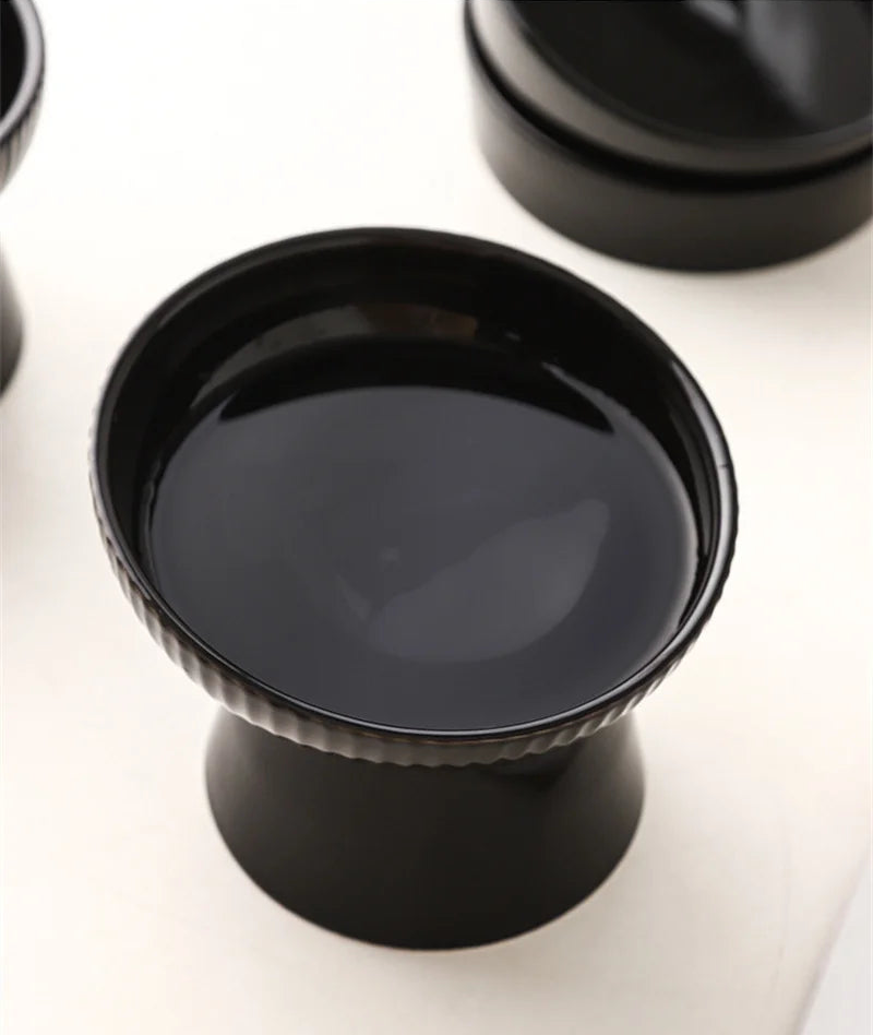 black ceramic elevated pet feeding bowl