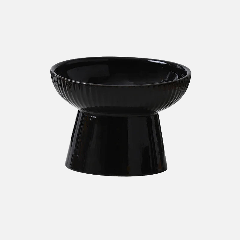 black ceramic elevated pet feeding bowl