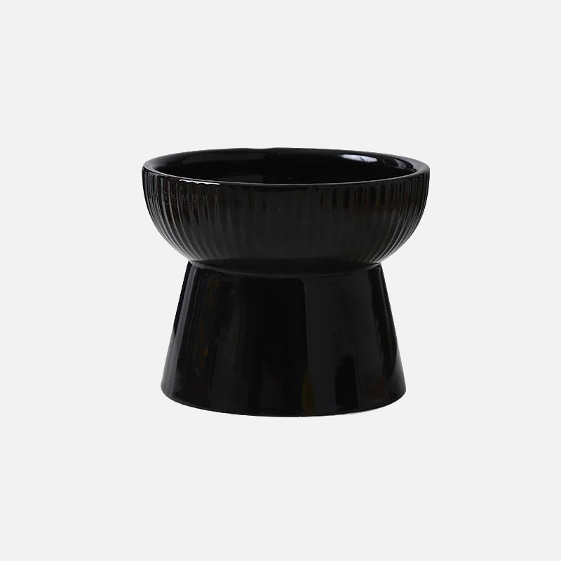 black ceramic elevated pet feeding bowl