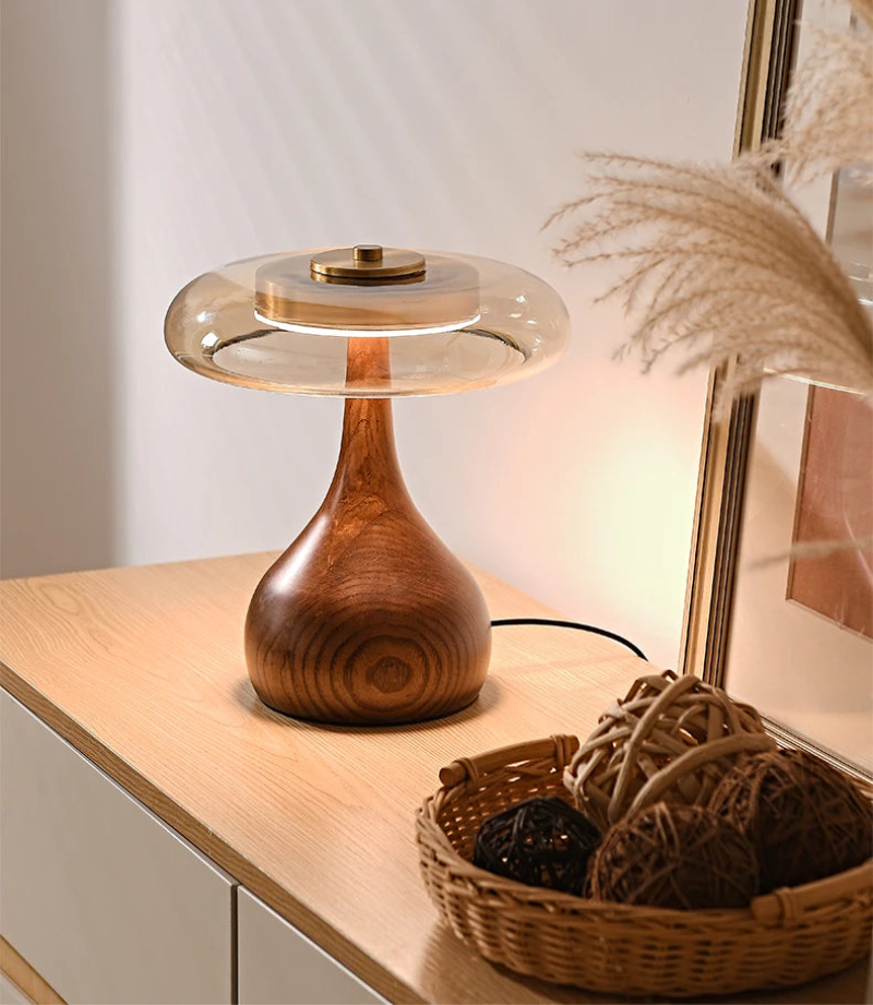 French retro luxury wood glass table lamp bedroom bedside copper desk lamp mid-century modern lighting