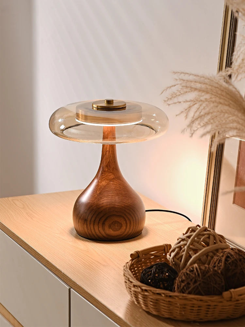 French retro luxury wood glass table lamp bedroom bedside copper desk lamp mid-century modern lighting