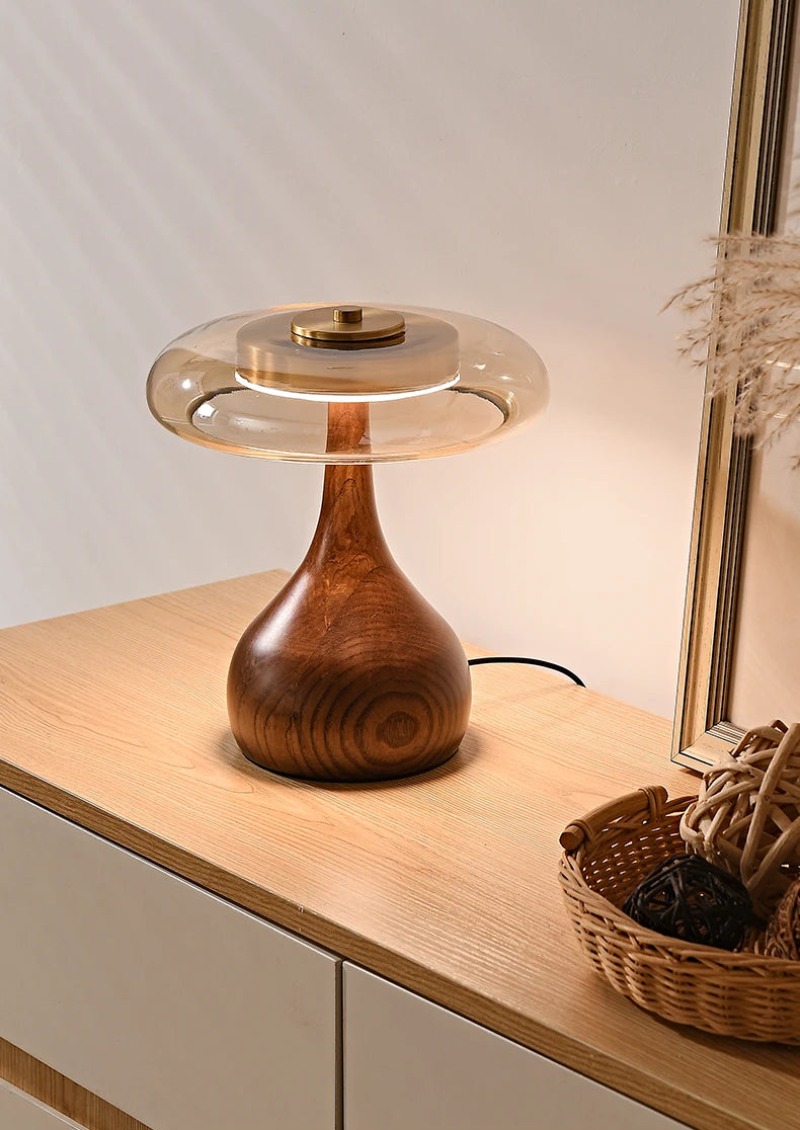 French retro luxury wood glass table lamp bedroom bedside copper desk lamp mid-century modern lighting