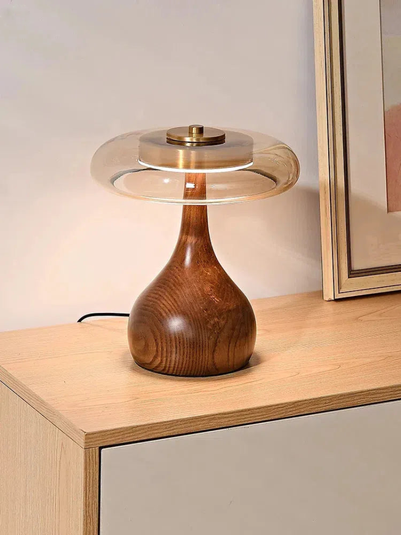 French retro luxury wood glass table lamp bedroom bedside copper desk lamp mid-century modern lighting