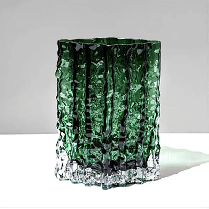 Textured glass glass flower vase wide base glass crystal vase