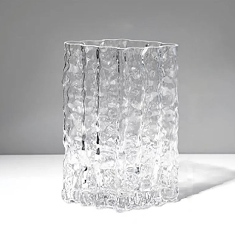 Textured glass glass flower vase wide base glass crystal vase