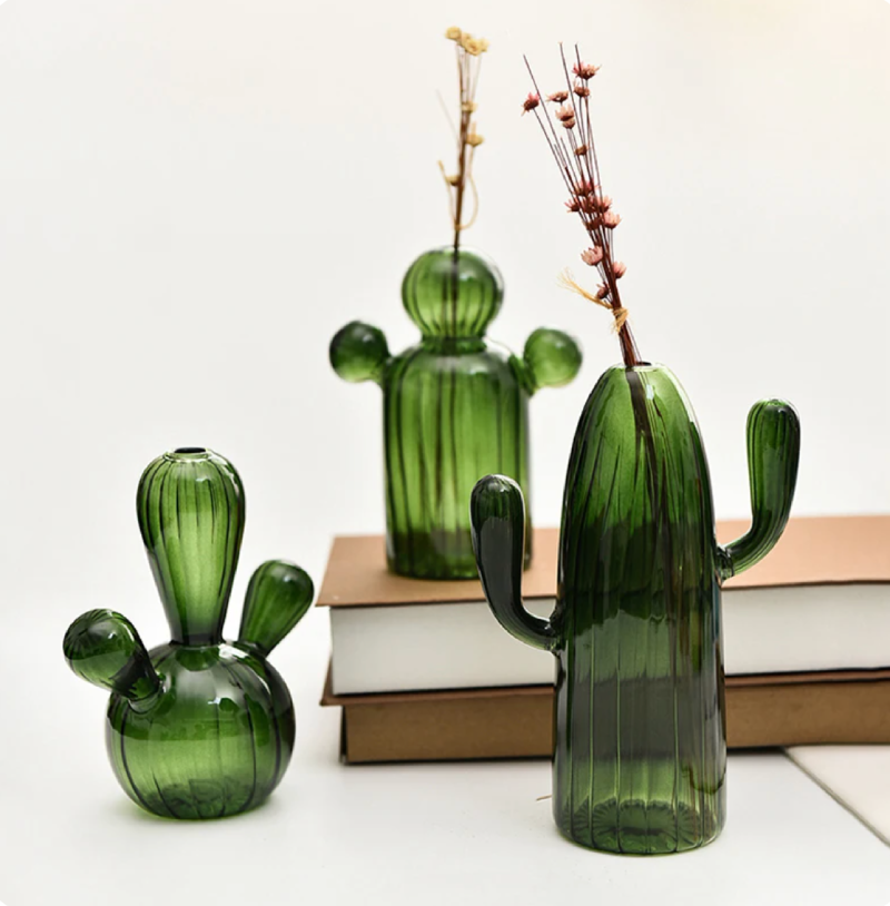 Green Cactus Glass Accent & Vase