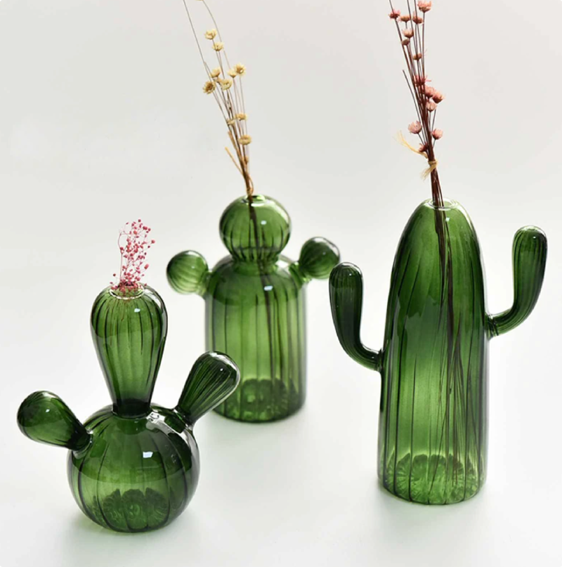 Green Cactus Glass Accent & Vase