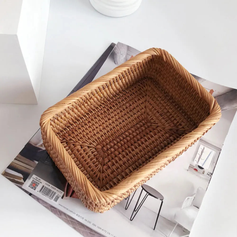 Hand-woven Rattan Wicker Basket storage for sundries bamboo organizer basket