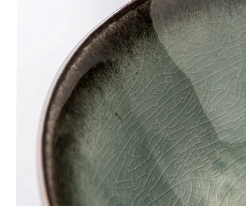 Elegant ice crack glaze ceramic salad bowl in moss green ramen salads large dishes handcrafted dinnerware