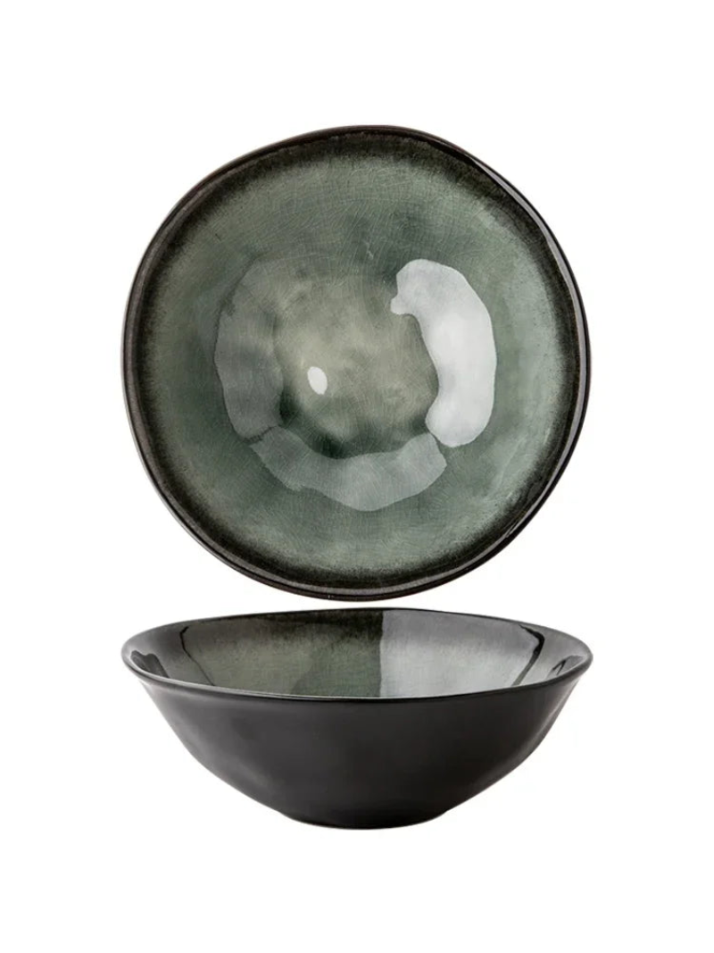 Elegant ice crack glaze ceramic salad bowl in moss green ramen salads large dishes handcrafted dinnerware