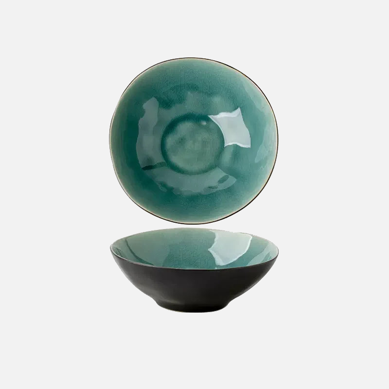 Elegant ice crack glaze ceramic salad bowl in moss green ramen salads large dishes handcrafted dinnerware