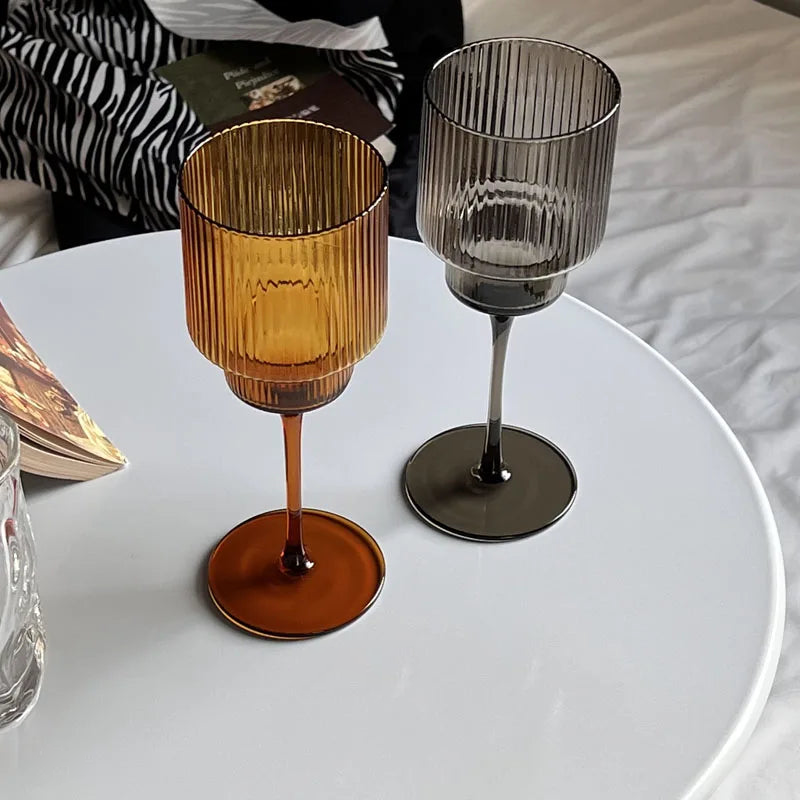 elegant striped wine goblet textured wine glass for cocktails and wine