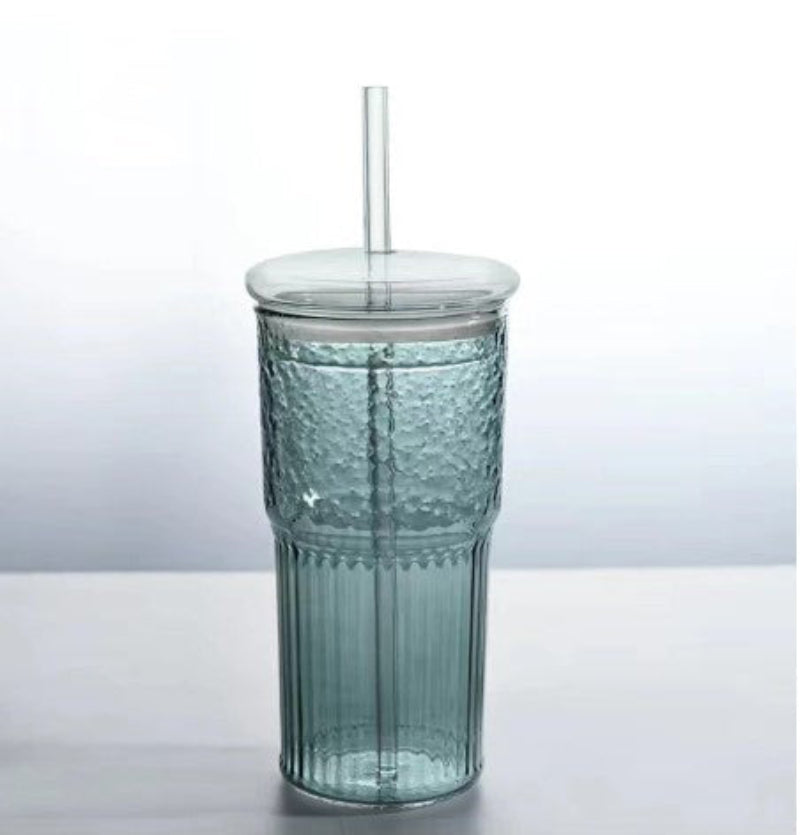 High-value Glass Cup With Lid & Straw