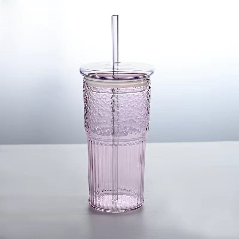 High-value Glass Cup With Lid & Straw