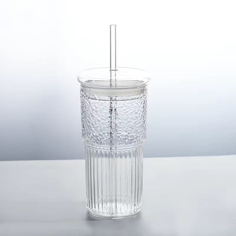 High-value Glass Cup With Lid & Straw