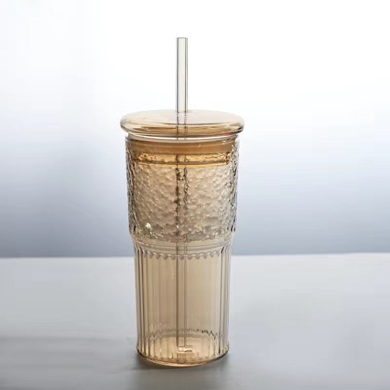 High-value Glass Cup With Lid & Straw