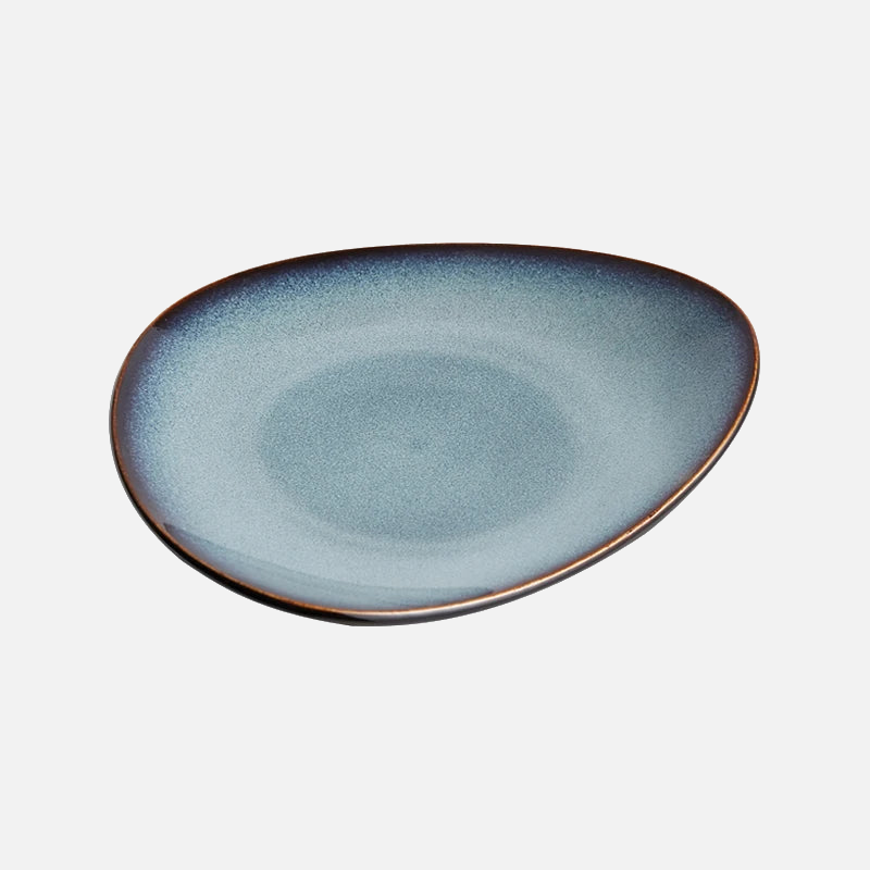 Ceramic special-shaped triangular dinner plate green reactive glaze modern asymmetrical dining plate durable