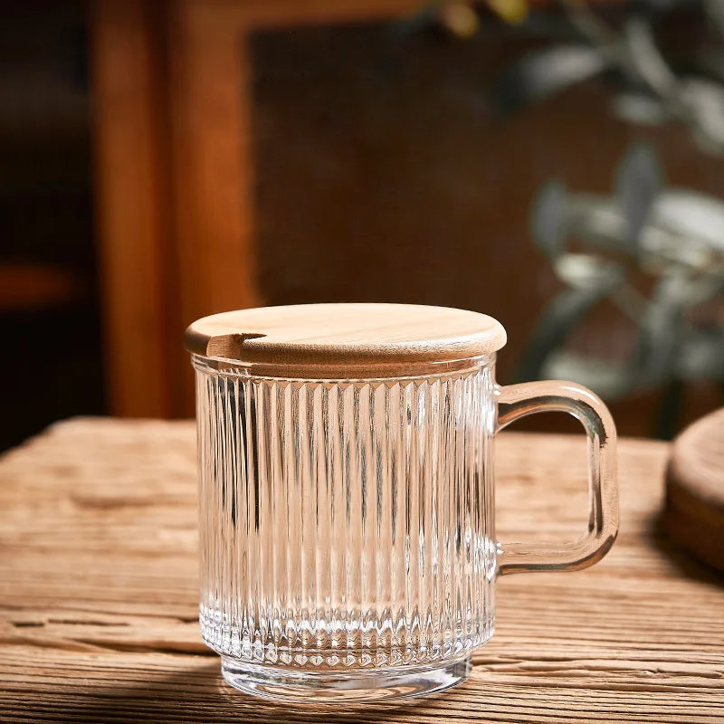 Vertical Stripes Glass Cup ridged texture glass mug for hot and cold drinks