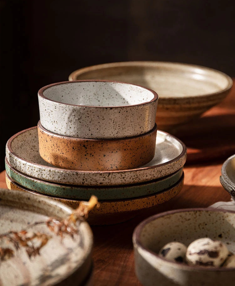 Ceramic dinner bowls speckled glazed finish earthenware rustic bowls