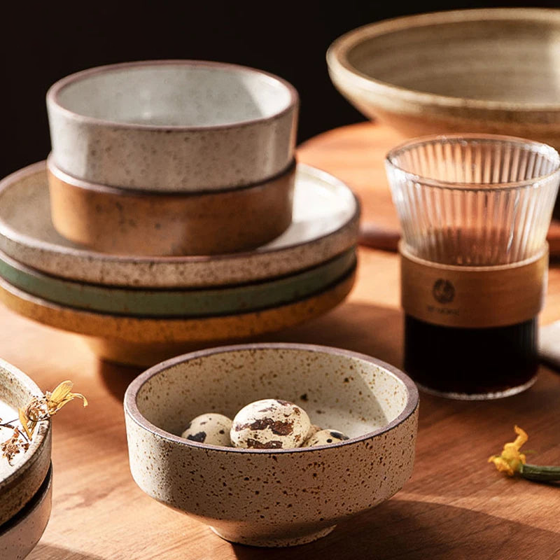 Ceramic dinner bowls speckled glazed finish earthenware rustic bowls