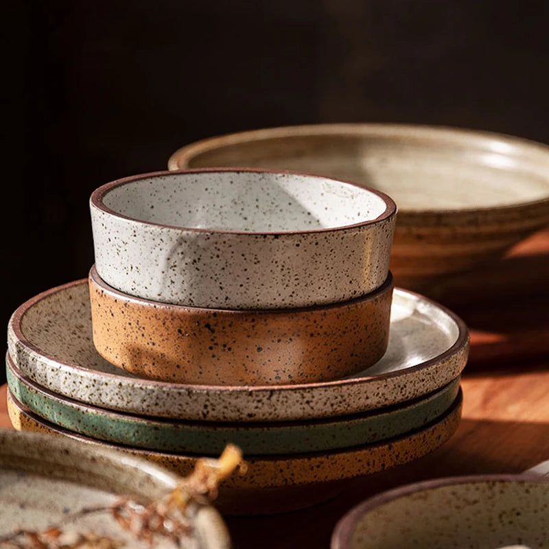 Ceramic dinner bowls speckled glazed finish earthenware rustic bowls