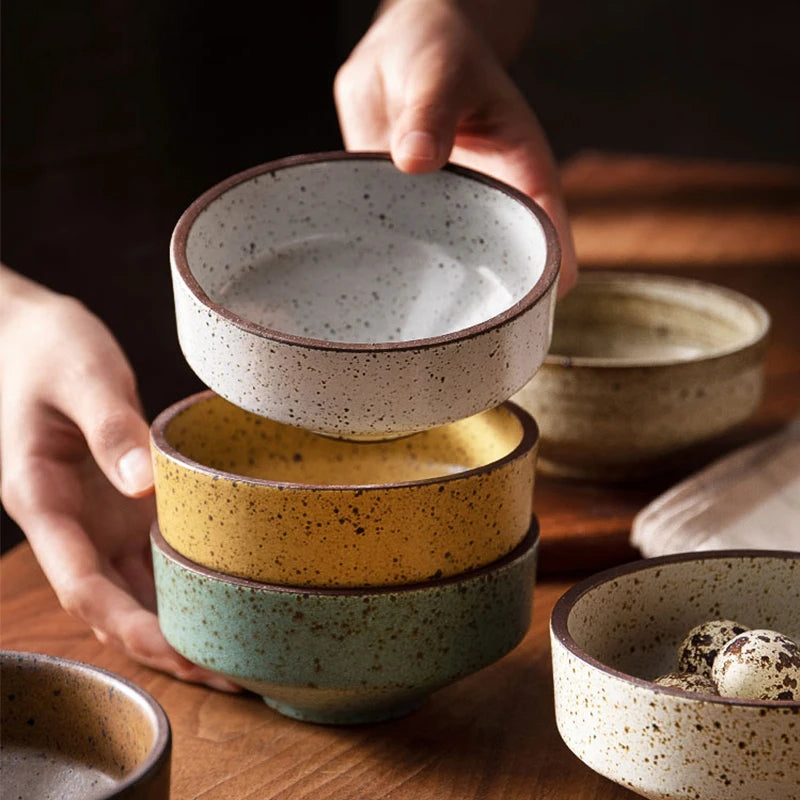 Ceramic dinner bowls speckled glazed finish earthenware rustic bowls