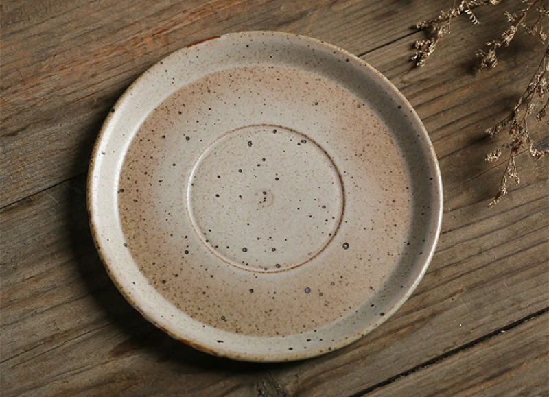 Hand-Painted ceramic coffee mug and saucer set speckled finish glazed mug