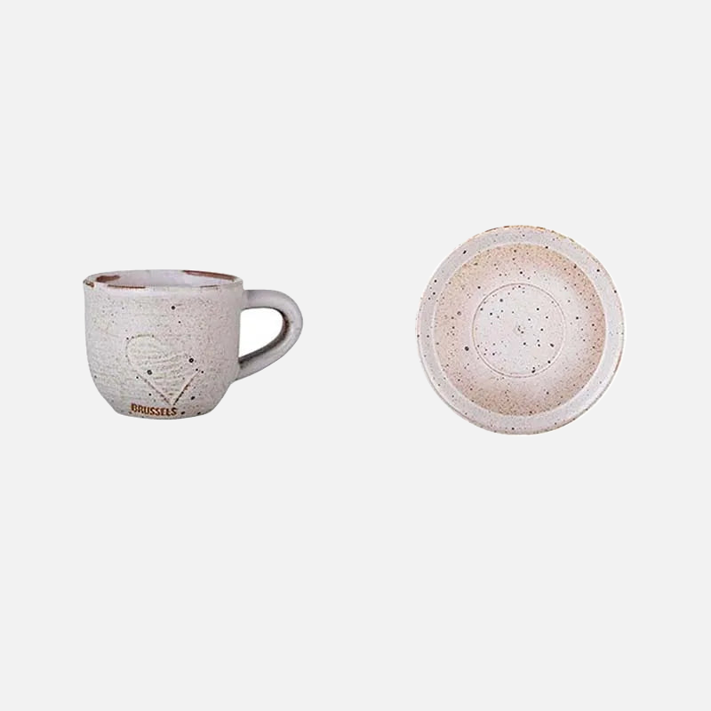 Hand-Painted ceramic coffee mug and saucer set speckled finish glazed mug