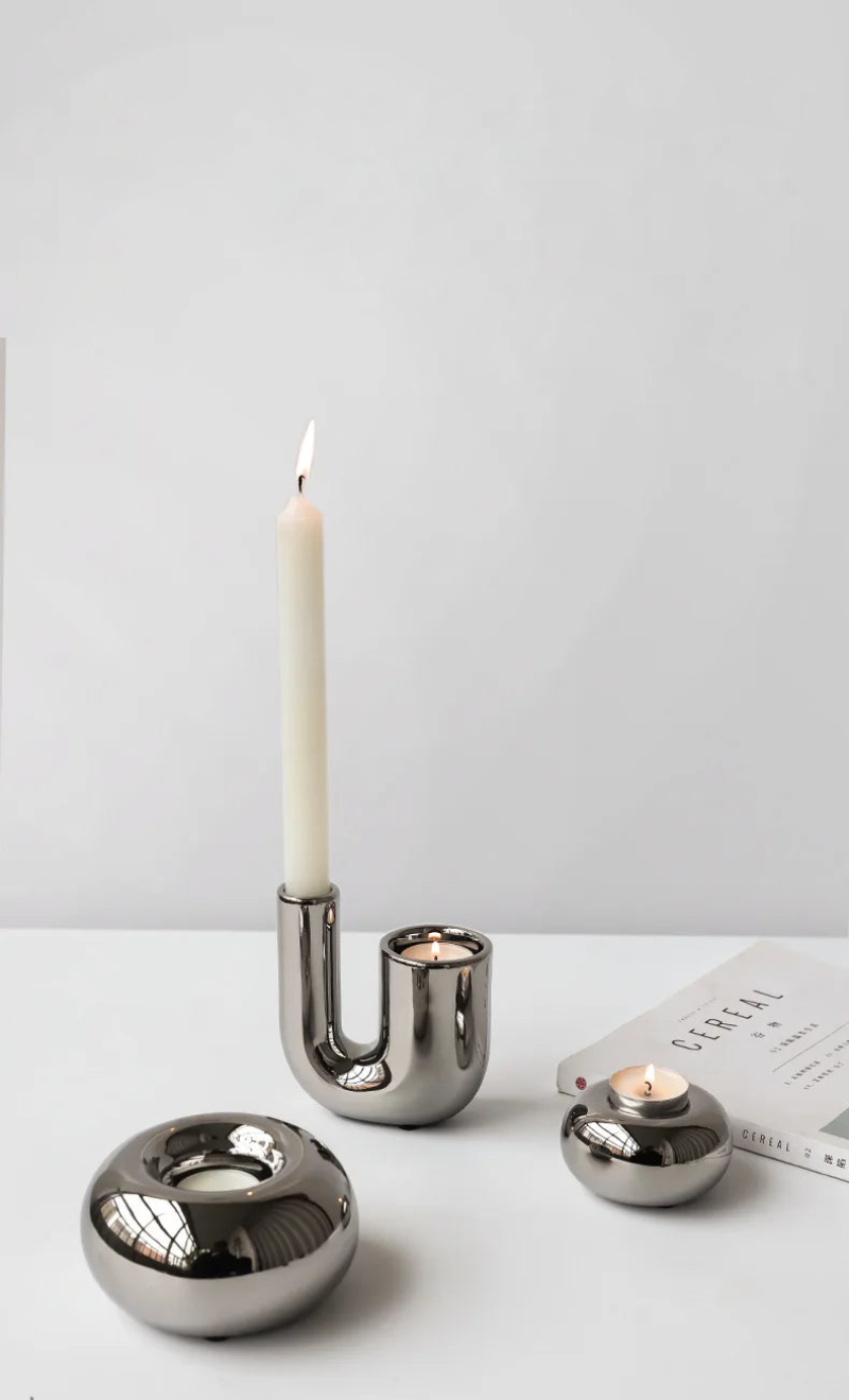 Luxury Electroplating Ceramic Candlestick 