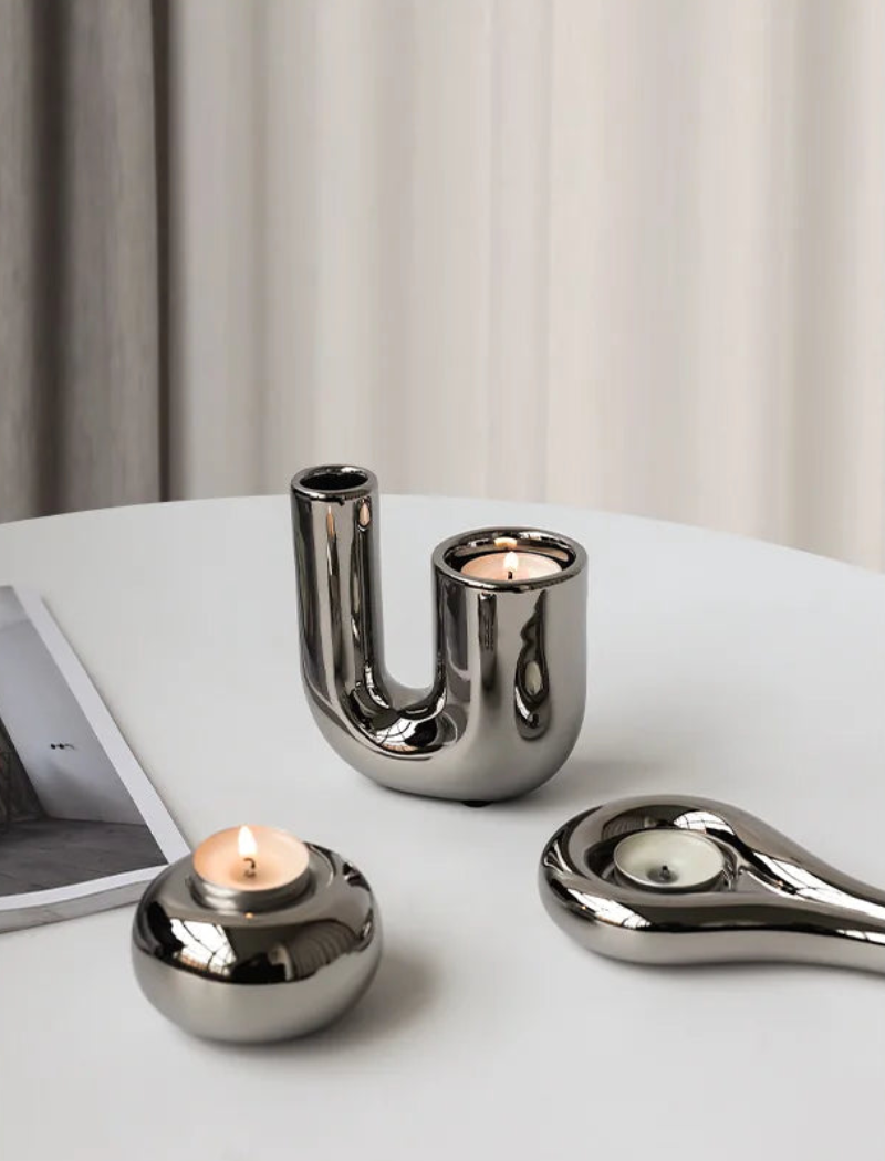 Luxury Electroplating Ceramic Candlestick 