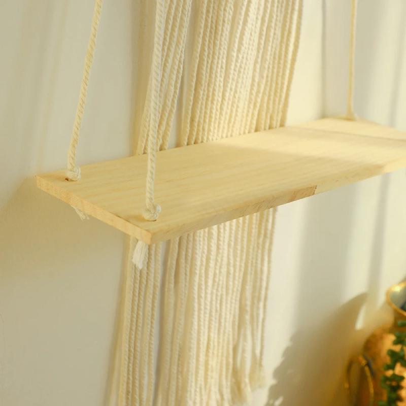 Macrame Shelf Hanging Wall Boho Inspired Floating Wall Shelf For Plants and Home Decor