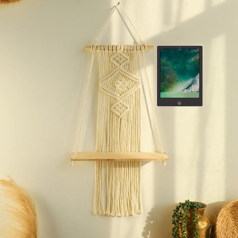 Macrame Shelf Hanging Wall Boho Inspired Floating Wall Shelf For Plants and Home Decor