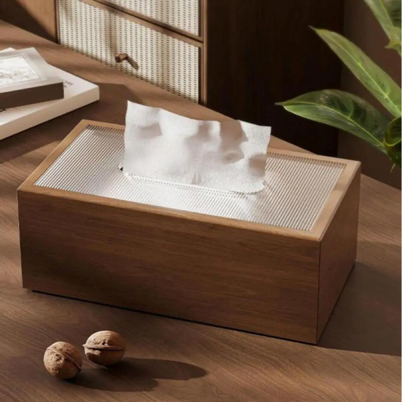 Napkin Holder for Home Wood Tissue Box Light Luxury Desktop Napkin Organizer with Acrylic Lid for Room