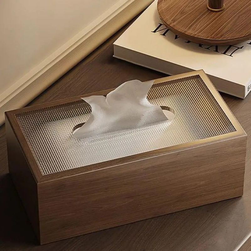 Napkin Holder for Home Wood Tissue Box Light Luxury Desktop Napkin Organizer with Acrylic Lid for Room