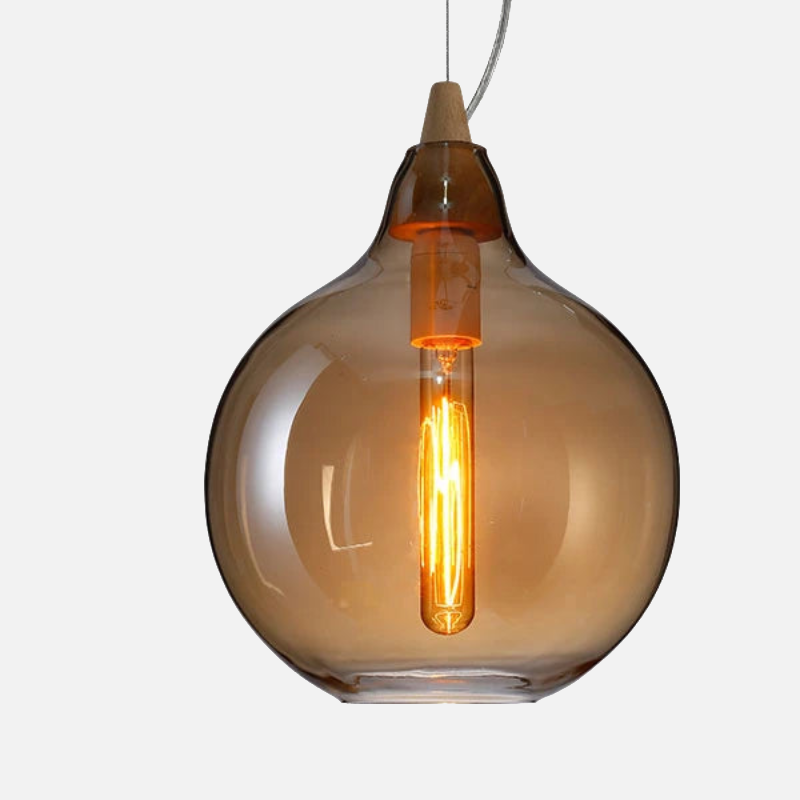 artisan hand-blown glass pendant lights with exposed filament bulbs