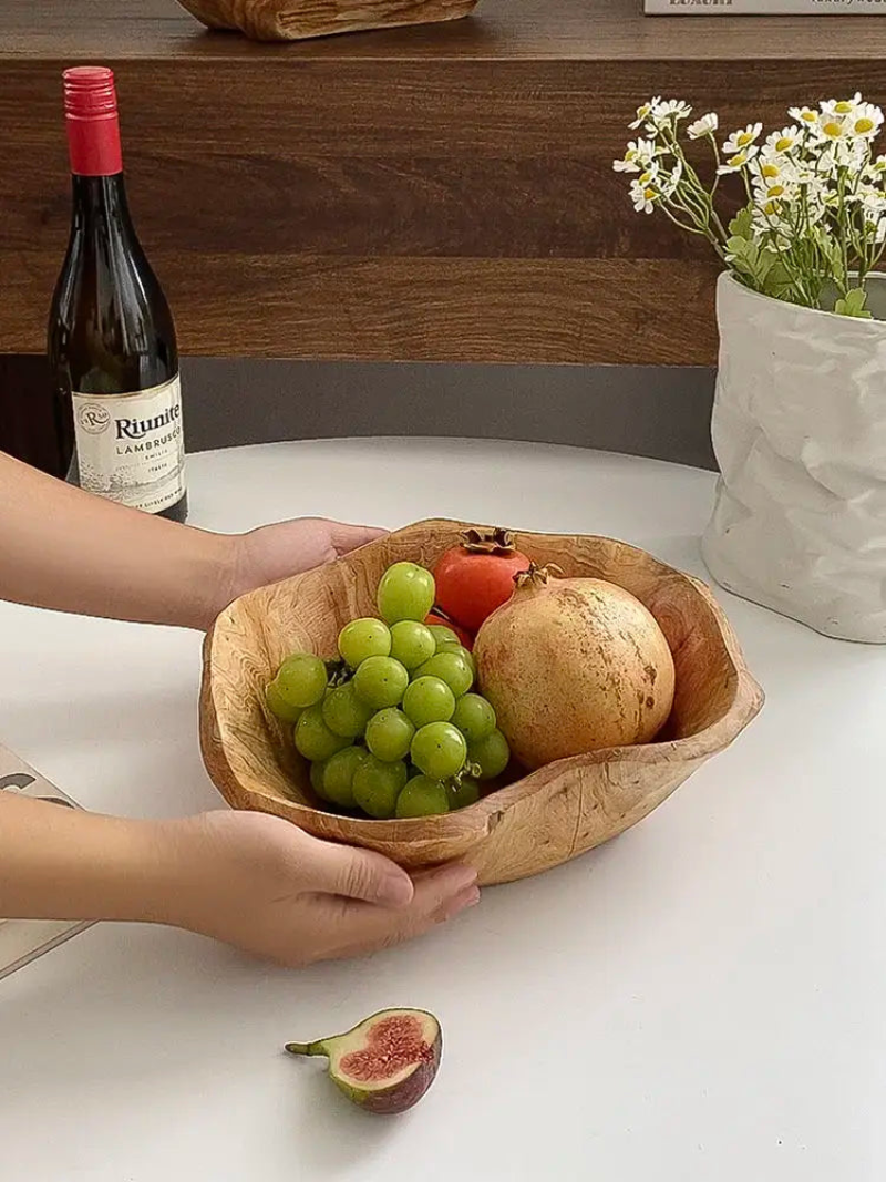 Natural Wood Fruit Tray irregular shaped wooden fruit bowl