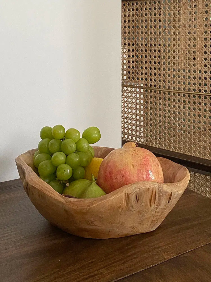 Natural Wood Fruit Tray irregular shaped wooden fruit bowl