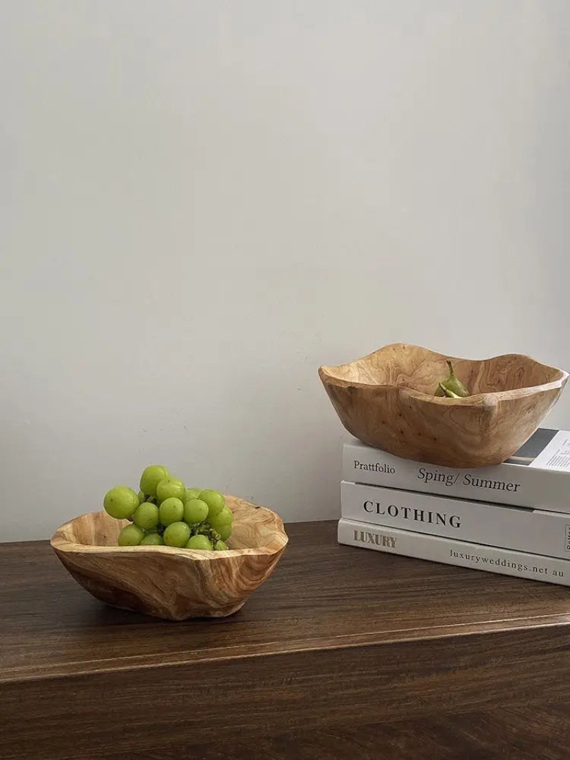 Natural Wood Fruit Tray irregular shaped wooden fruit bowl